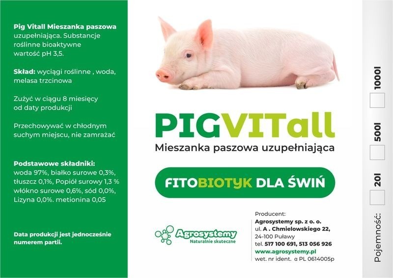 fitobiotyk dla trzody chlewnej - PIG Vitall 20L