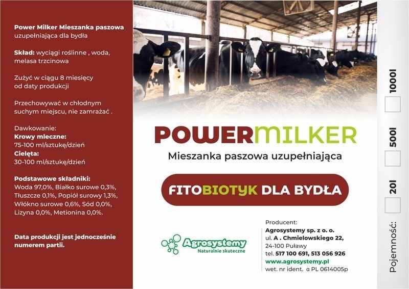 fitobiotyk dla bydła - POWER Milker 20L 1